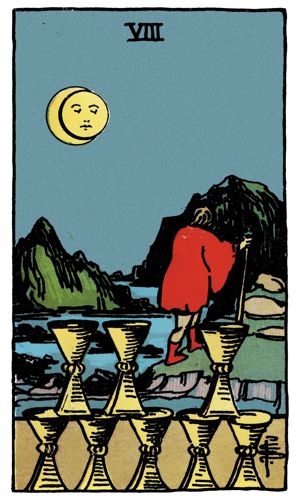 Eight of Cups tarot card, Rider-Waite-Smith deck