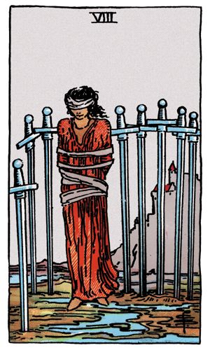 Eight of Swords tarot card, Rider-Waite-Smith deck