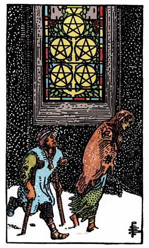 Five of Pentacles tarot card, Rider-Waite-Smith deck
