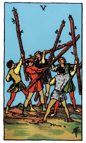 Five of Wands tarot card, Rider-Waite-Smith deck