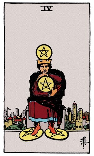 Four of Pentacles tarot card, Rider-Waite-Smith deck