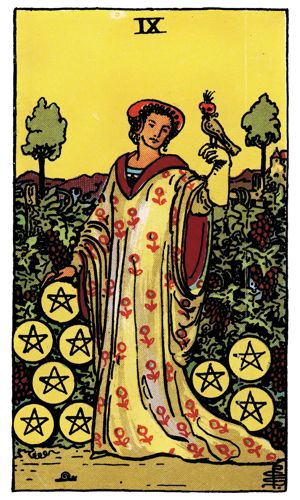 Nine of Pentacles tarot card, Rider-Waite-Smith deck