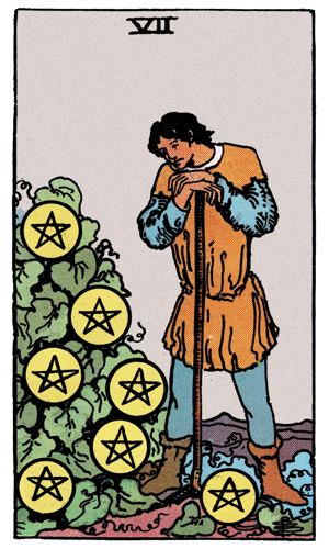 Seven of Pentacles tarot card, Rider-Waite-Smith deck