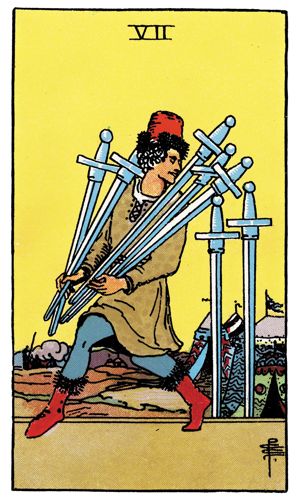 Seven of Swords tarot card, Rider-Waite-Smith deck