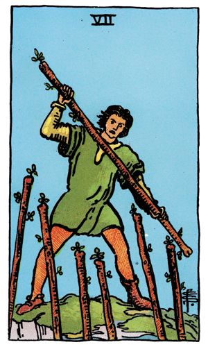 Seven of Wands tarot card, Rider-Waite-Smith deck