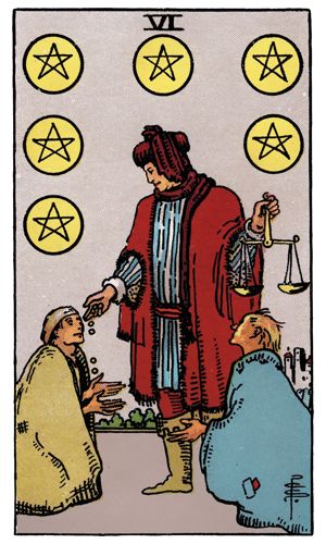 Six of Pentacles tarot card, Rider-Waite-Smith deck