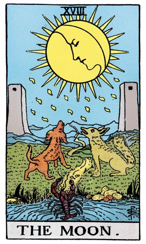 The Moon tarot card, Rider-Waite-Smith deck