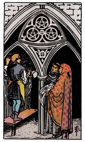 Three of Pentacles tarot card, Rider-Waite-Smith deck