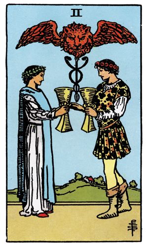 Two of Cups tarot card, Rider-Waite-Smith deck