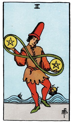 Two of Pentacles tarot card, Rider-Waite-Smith deck