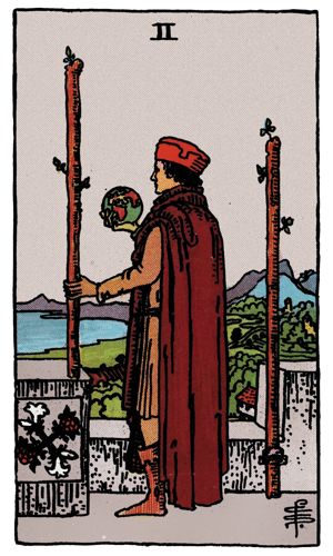 Two of Wands tarot card, Rider-Waite-Smith deck